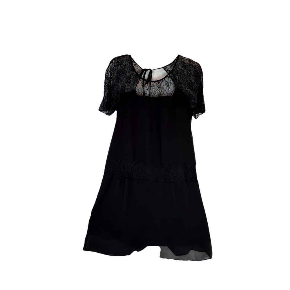 BCBGeneration Black Lace Dress Small Sheer Sleeve Mini Shift Cocktail Romantic